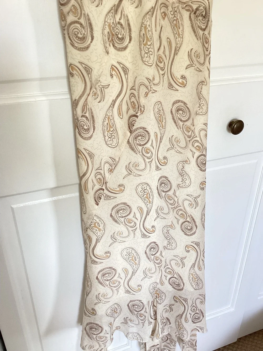 Y2K Laips 100% Silk Fairy Boho Beige Brown Paisley Print Romanitc Dress Sz M - Picture 4 of 6